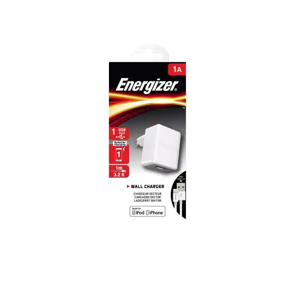 ENERGIZER WALL CHARGER 1USB 1A LIGHTNING CABEL