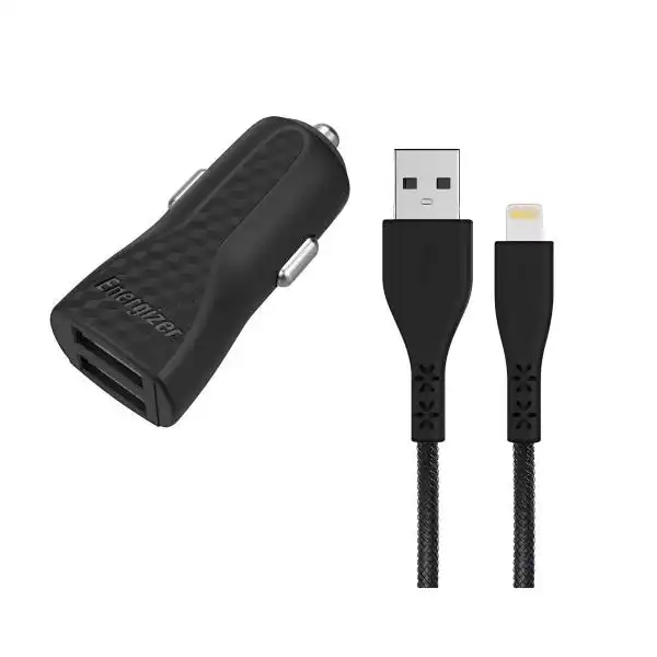 ENERGIZER CAR CHAGER 2USB 3.4A LIGHTNING CABEL