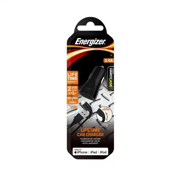 ENERGIZER CAR CHAGER 2USB 3.4A LIGHTNING CABEL