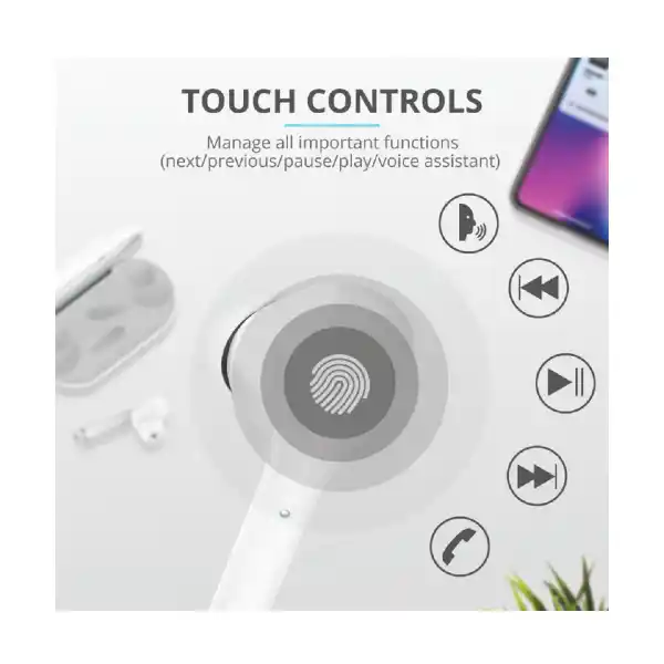 TRUST NIKA TOUCH 23705 TWS BT HEADPHONES WHITE