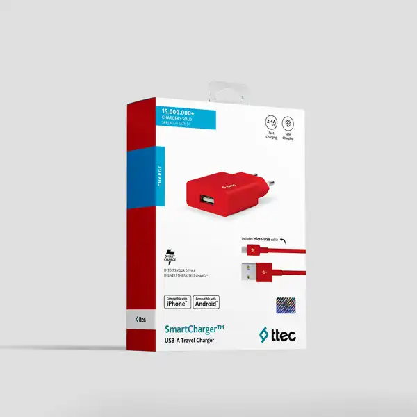 TTEC SMARTCHARGER MICRO USB 2.1A RED