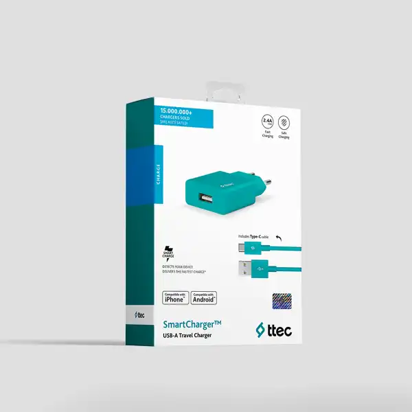 TTEC SMARTCHARGER TYPE-C 2.1A TURQUOISE