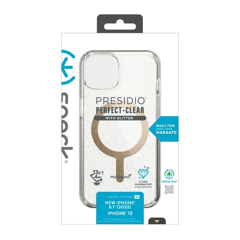 SPECK IPHONE 14 PRESIDIO 2 CLEAR GLITTER / GOLD + MAGSAFE