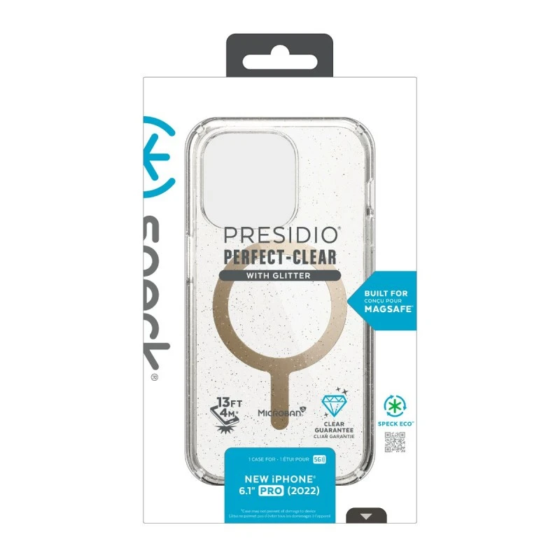 SPECK IPHONE 14 PRO PRESIDIO 2 CLEAR GLITTER / GOLD MAGSAFE
