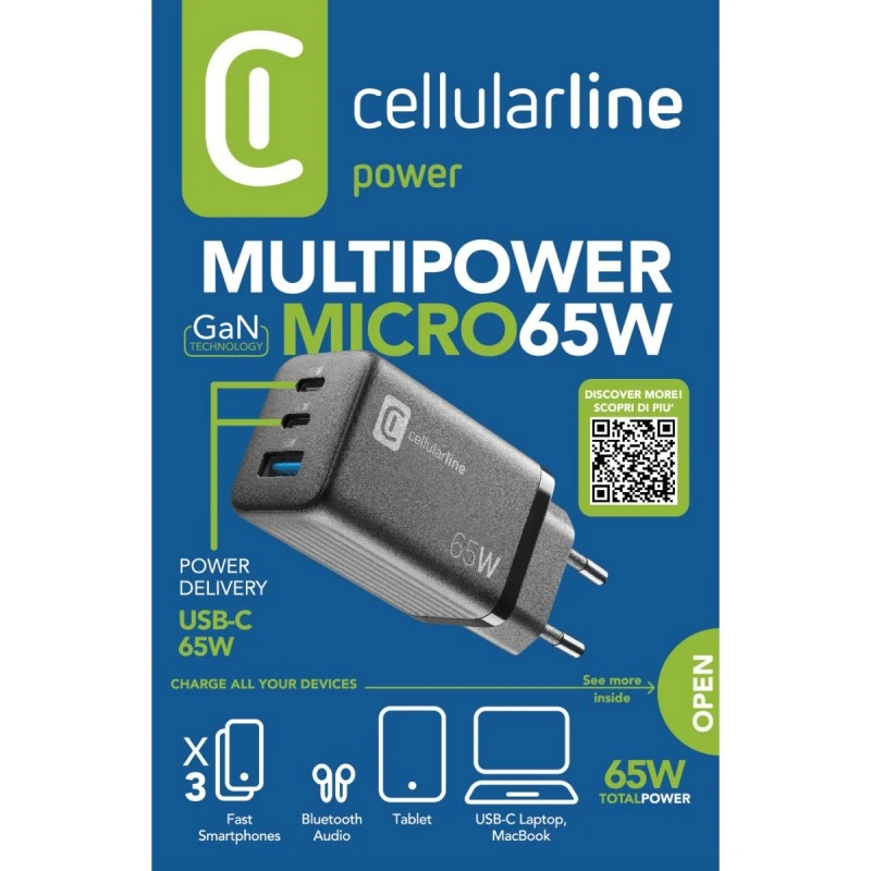 CELLULAR ЗАРЯДНО 220V PD GAN USB 2XUSB-C 65W ЧЕРНО