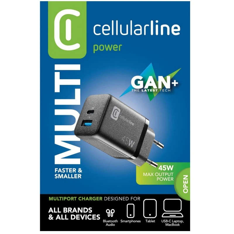 CELLULAR ЗАРЯДНО 220V PD GAN USB USB-C 45W ЧЕРНО