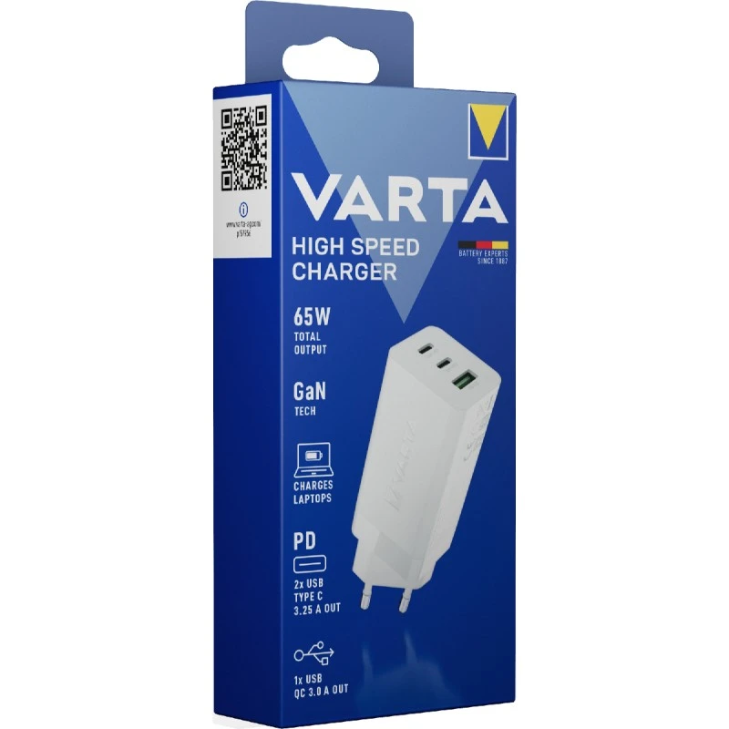 VARTA HIGH SPEED CHARGER 65W TYPE C + USB 3.0