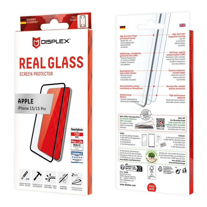 DISPLEX IPHONE 15/15 PRO 10H REAL GLASS FULL COVER 3D