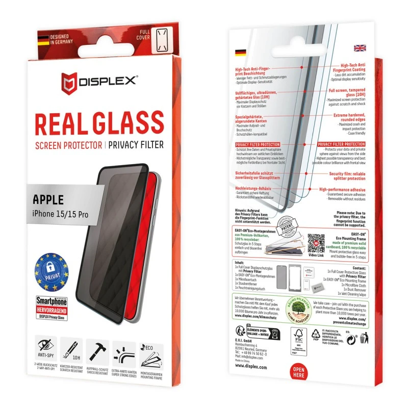 DISPLEX IPHONE 15/15 PRO 10H REAL GLASS PRIVACY 3D