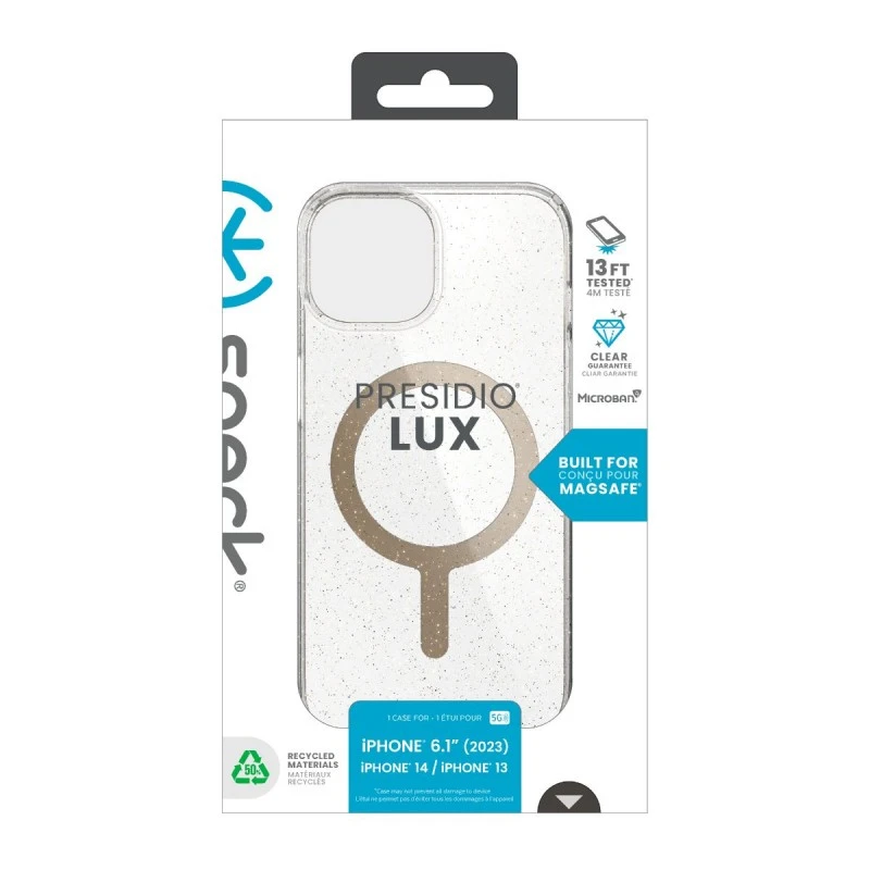 SPECK IPHONE 15 PRESIDIO 2 CLEAR GLITTER / GOLD + MAGSAFE