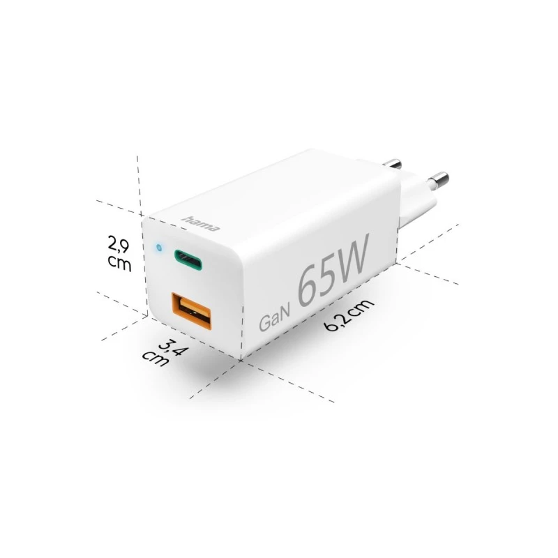 HAMA 201643 БЪРЗО МИНИ GAN ЗАРЯДНО 220V 65W  QC WH