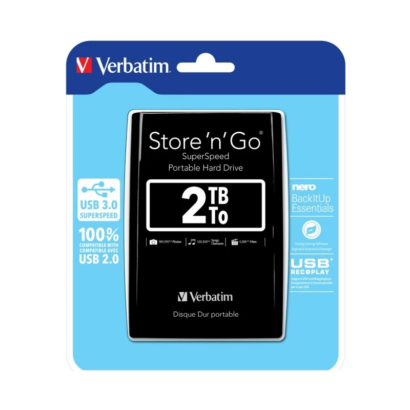 VERBATIM ВЪНШЕН HDD ТВЪРД ДИСК USB 3.0 2TB ЧЕРЕН