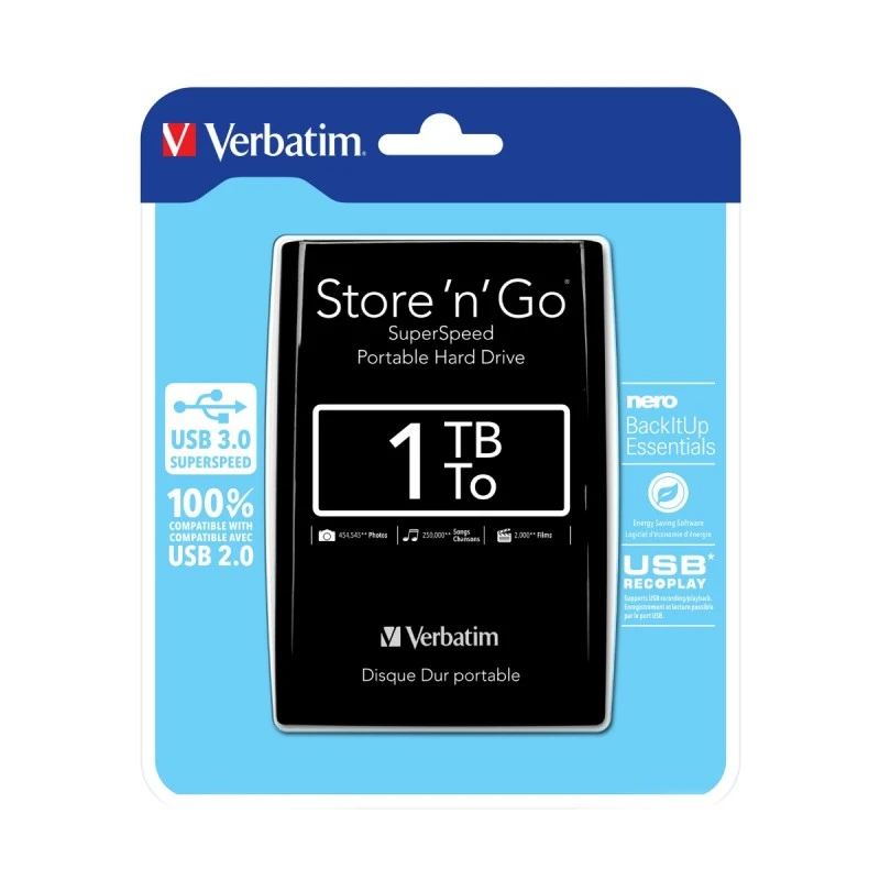 VERBATIM ВЪНШЕН HDD ТВЪРД ДИСК USB 3.0 1TB ЧЕРЕН