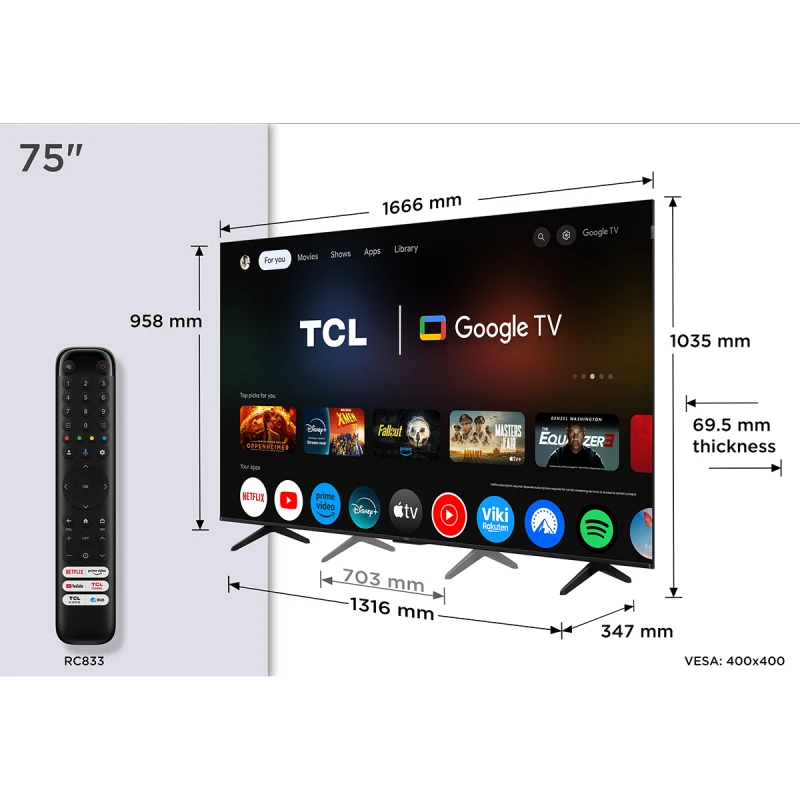 TCL 75P7K QLED SMART GOOGLE TV