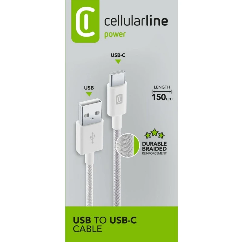 CELLULAR LINE КАБЕЛ USB TYPE-A USB TYPE-C 1.5М БЯЛ