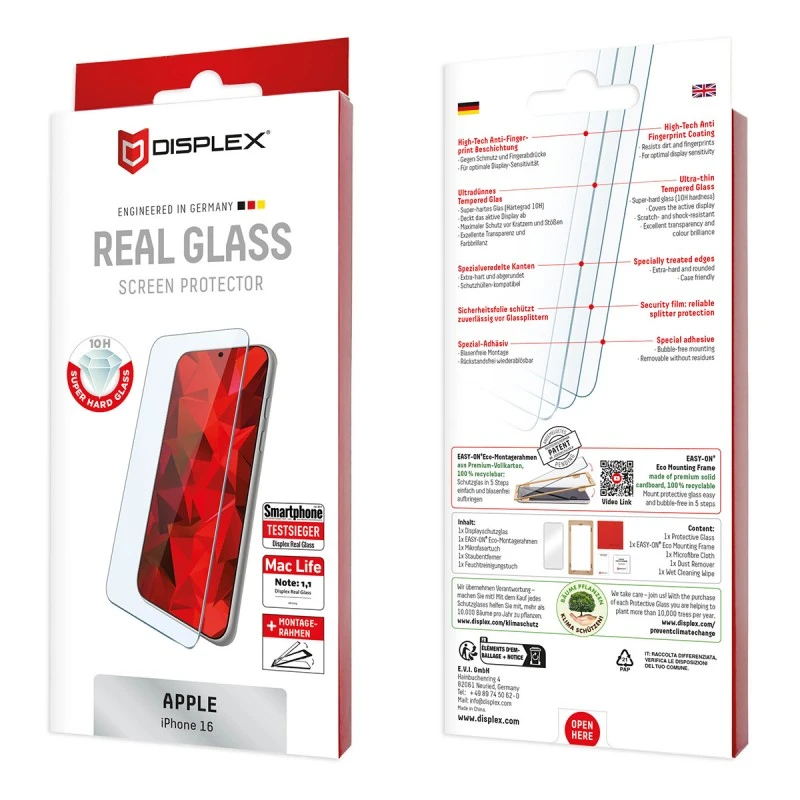 DISPLEX 02001 IPHONE 16 REAL GLASS 2D + SILICONE CASE