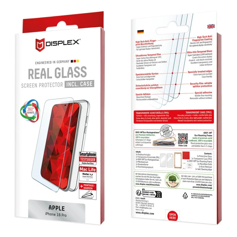 DISPLEX 02003 IPHONE 16 PRO REAL GLASS 2D + SILICONE CASE