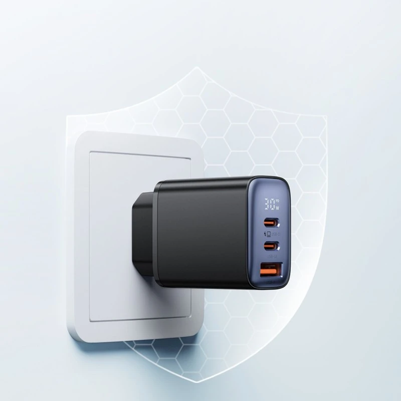 XMART 2XUSB-C CHARGER + 1XUSB-A QC4.0+PD D. DISPL. 30W BK