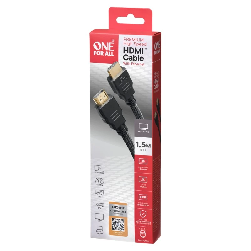 ONE FOR ALL CC5015 КАБЕЛ OFA HDMI PREMIUM HIGH-SPEED 1.5M