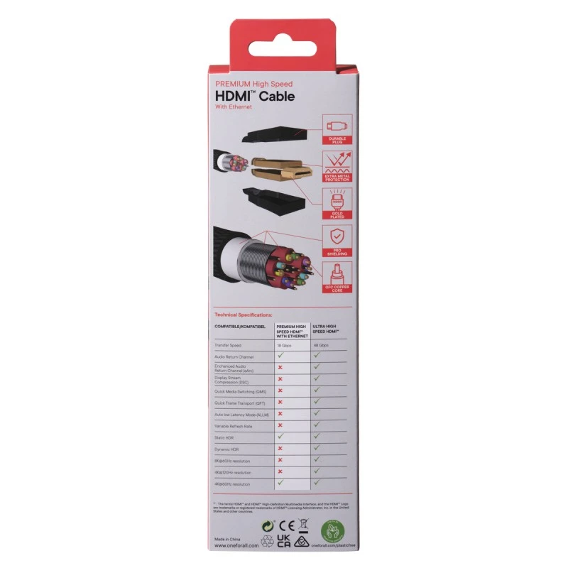 ONE FOR ALL CC5015 КАБЕЛ OFA HDMI PREMIUM HIGH-SPEED 1.5M