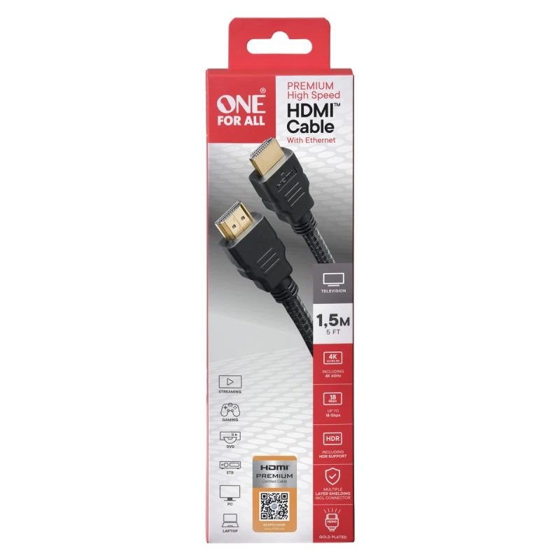 ONE FOR ALL CC5015 КАБЕЛ OFA HDMI PREMIUM HIGH-SPEED 1.5M