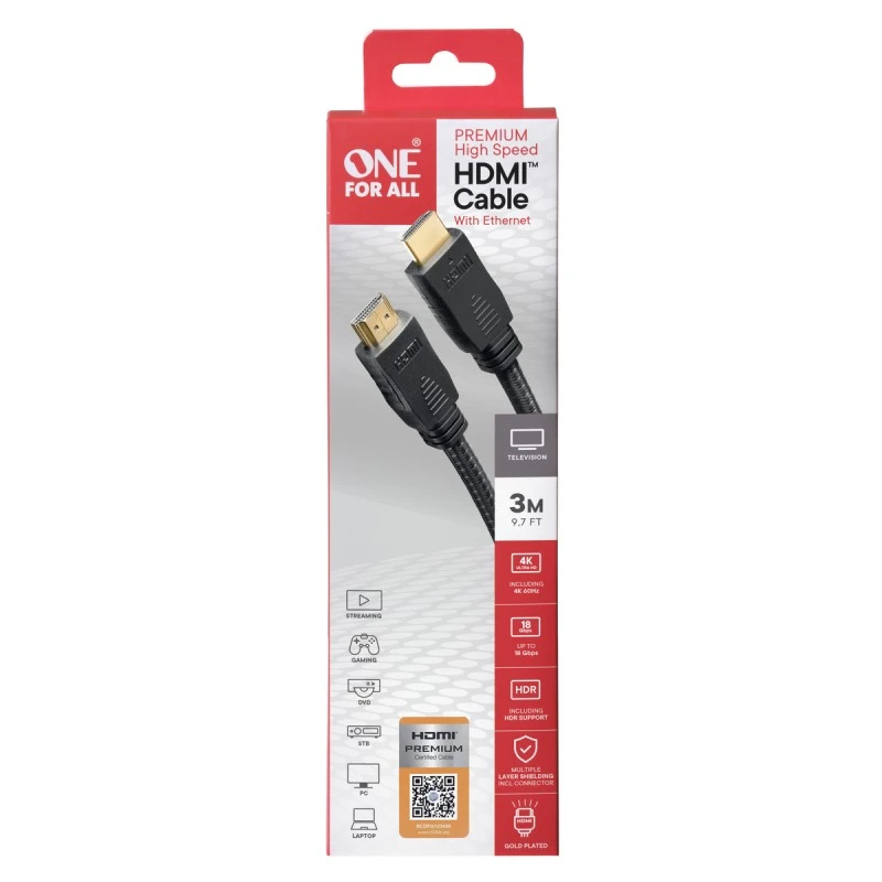 ONE FOR ALL CC5030 КАБЕЛ OFA HDMI PREMIUM HIGH SPEED 3.0M