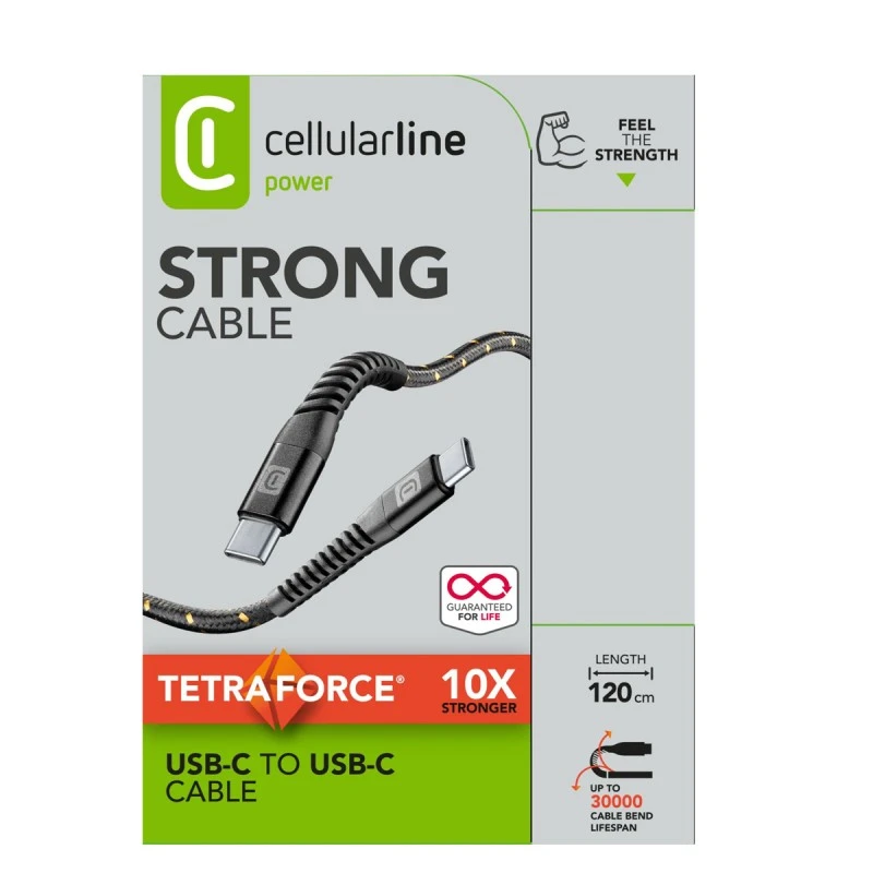 CELLULAR LINE УСИЛЕН КАБЕЛ TETRA FORCE USB-C КЪМ USB-C 1M