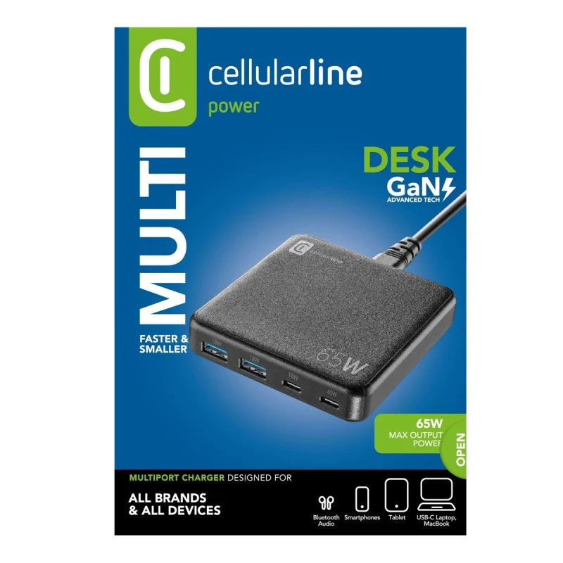 CELLULAR LINE ЗАРЯДНА СТАНЦИЯ 220V GAN 2XUSB 2XUSB-C 65W