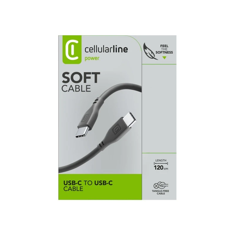 CELLULAR LINE КАБЕЛ ДАННИ SOFT USB-C КЪМ USB-C 1.2 М ЧЕРЕН