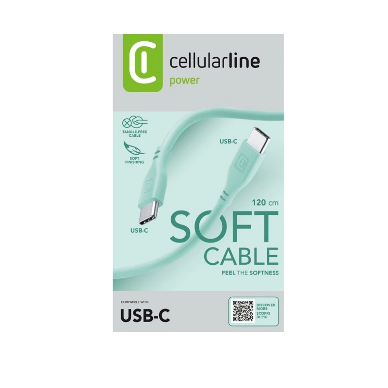CELLULAR LINE КАБЕЛ ДАННИ SOFT USB-C КЪМ USB-C 1.2 М ЗЕЛЕН