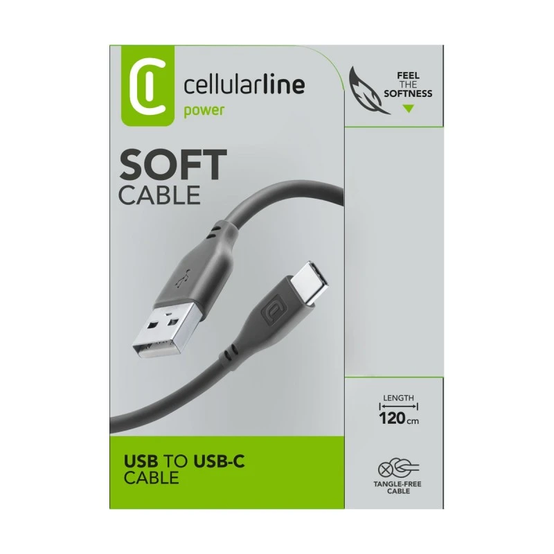 CELLULAR LINE КАБЕЛ ДАННИ SOFT USB КЪМ USB-C 1.2 М ЧЕРЕН