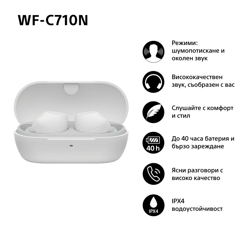 SONY WF-C710NW TRUE WIRELESS HEADPHONES WHITE