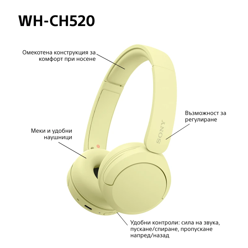 SONY WH-CH520Y WIRELESS BLUETOOTH HEADPHONES YELLOW