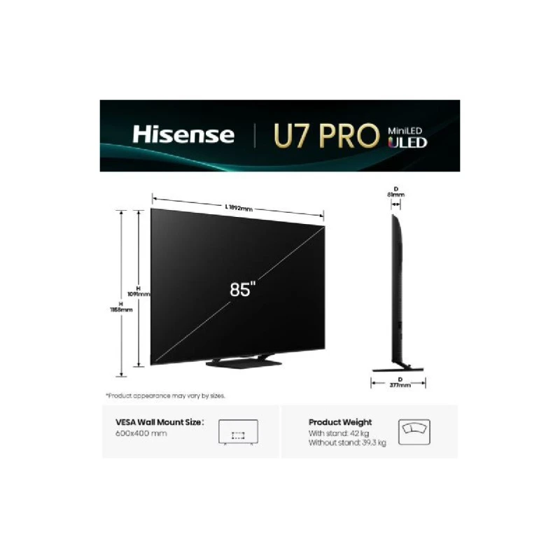HISENSE 85U7Q PRO MINI-LED QLED AI SMART