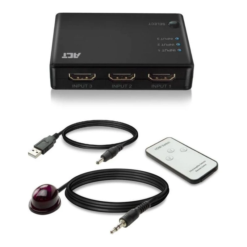 ACT HDMI SWITCH 3ПОРТ СУИЧ USB ДИСТАНЦИОННО 4K 60HZ