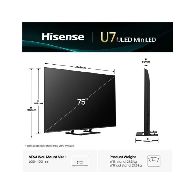 HISENSE 75U7Q MINI-LED QLED AI SMART TV