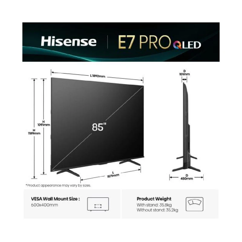 HISENSE 85E7Q PRO UHD QLED SMART TV
