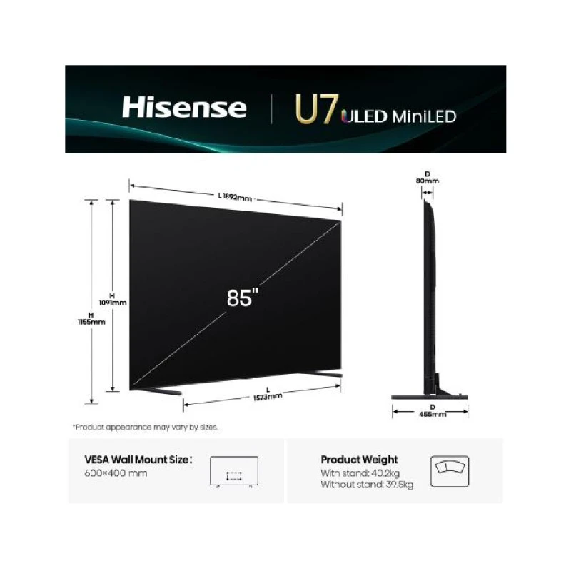 HISENSE 85U7Q MINI-LED QLED AI SMART TV