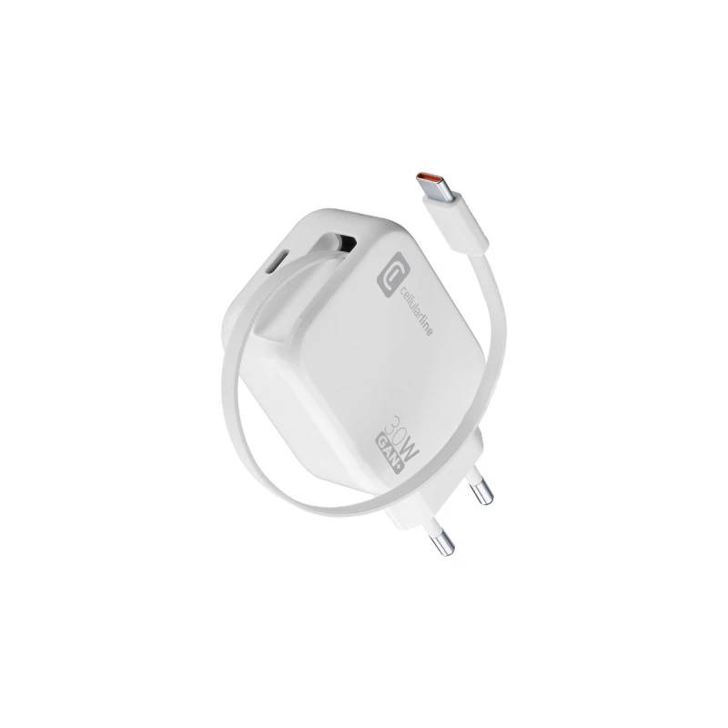 CELLULAR LINE РОЛ. ЗАРЯДНО USB-C КАБЕЛ + USB-C ПОРТ GAN 30W