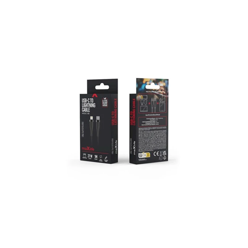 MAXLIFE КАБЕЛ USB-C - LIGHTNING 1M 27W ЧЕРЕН