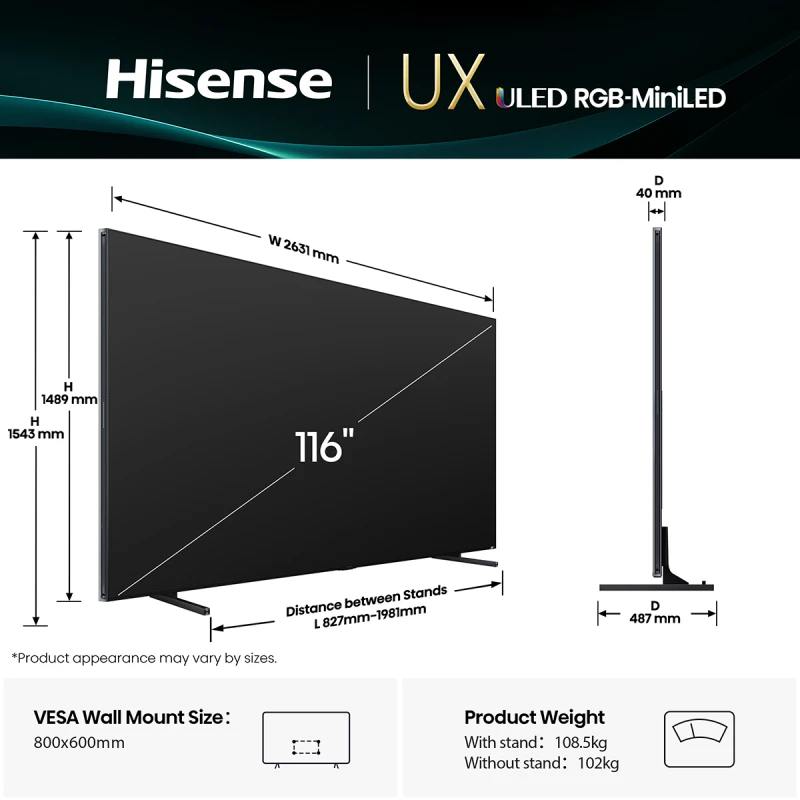 HISENSE 116UXQ RGB MINI-LED ULED AI SMART TV