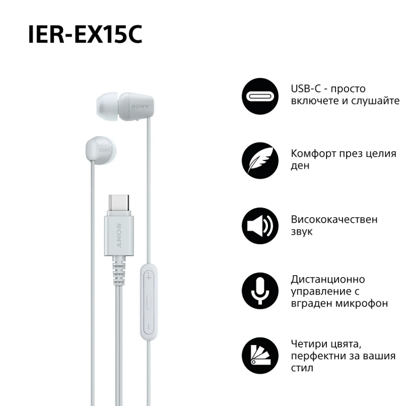 SONY IEREX15CW IN-EAR HEADPHONES MIC WH