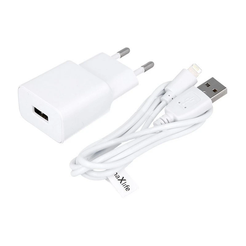 MAXLIFE ЗАРЯДНО MXTC-01 1XUSB 2.1A + LIGHTNING КАБЕЛ БЯЛО
