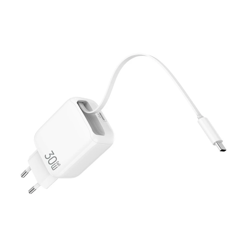 XMART WALL TYPE-C CHARGER + RETR. CABLE TYPE-C 30W WHITE