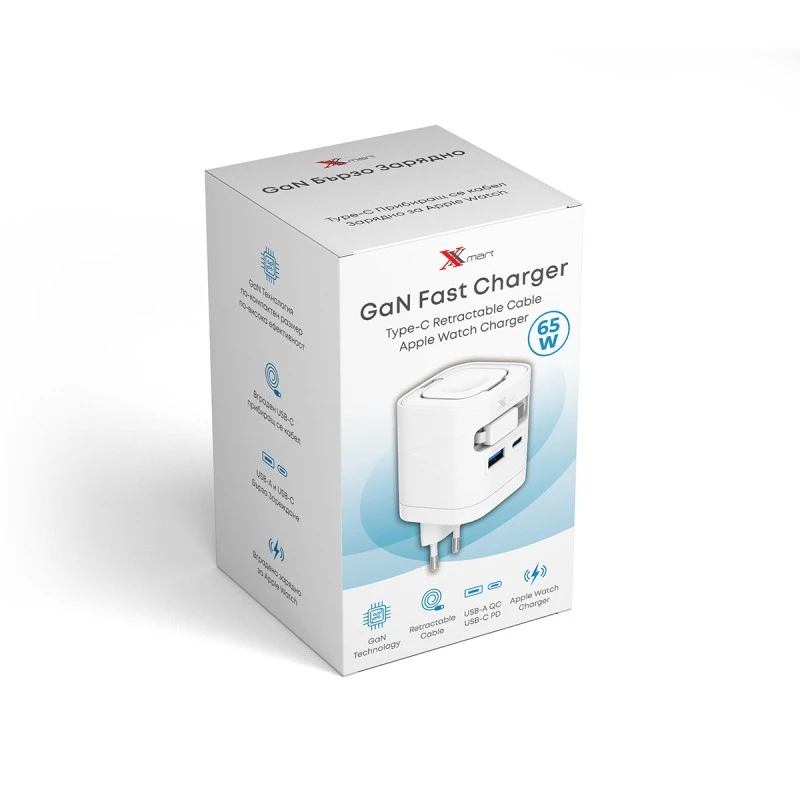 XMART WALL USB/TYPE-C CHARGER+RETR CABLE/APPLE WATCH 65W W