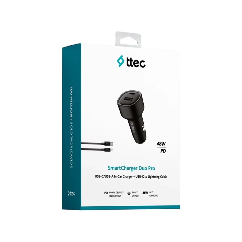 TTEC ЗАРЯДНО 12V  DUO 48W USB-C+USB-A-USB-C- LIGHTNING C Ч