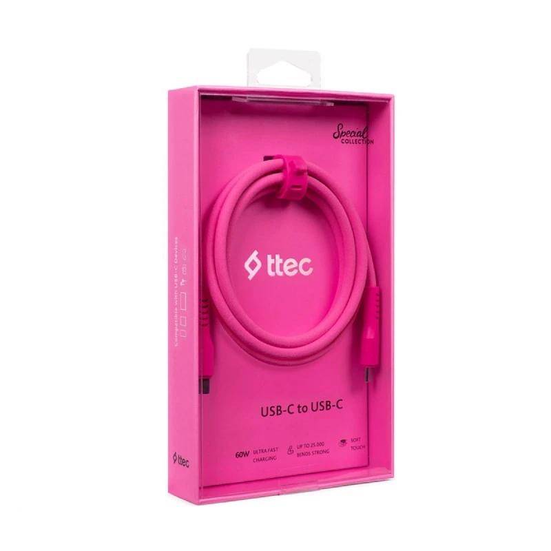 TTEC USB-C TO USB-C 60W PD 1.2M NEON PINK