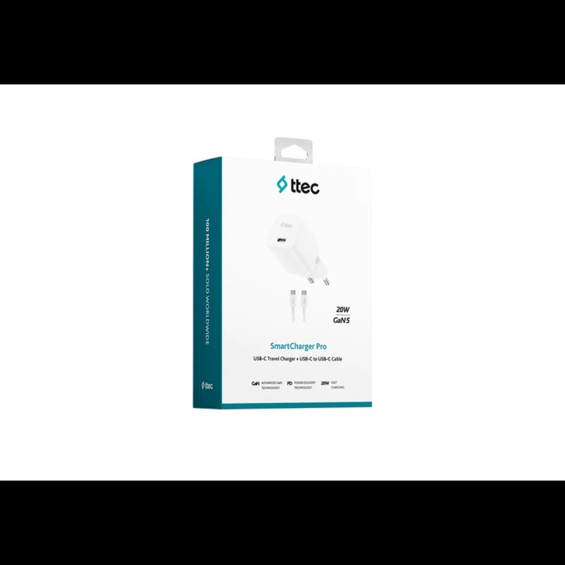 TTEC GAN 20W CHARGER + USB-C 60W CABLE WHITE