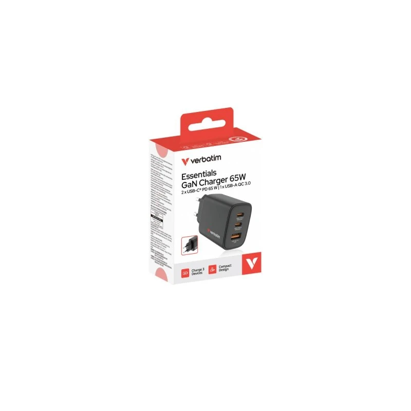 VERBATIM ESSENTIALS GAN 65W BLACK