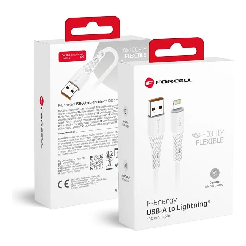 FORCELL КАБЕЛ USB-А КЪМ LIGHTENING 12W СИЛИКОН 1М БЯЛ